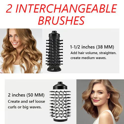 2-in-1 Hot Air Styler & Rotating Hair Dryer Brush – Ceramic Ionic, 3-Heat, Dual Brush Heads