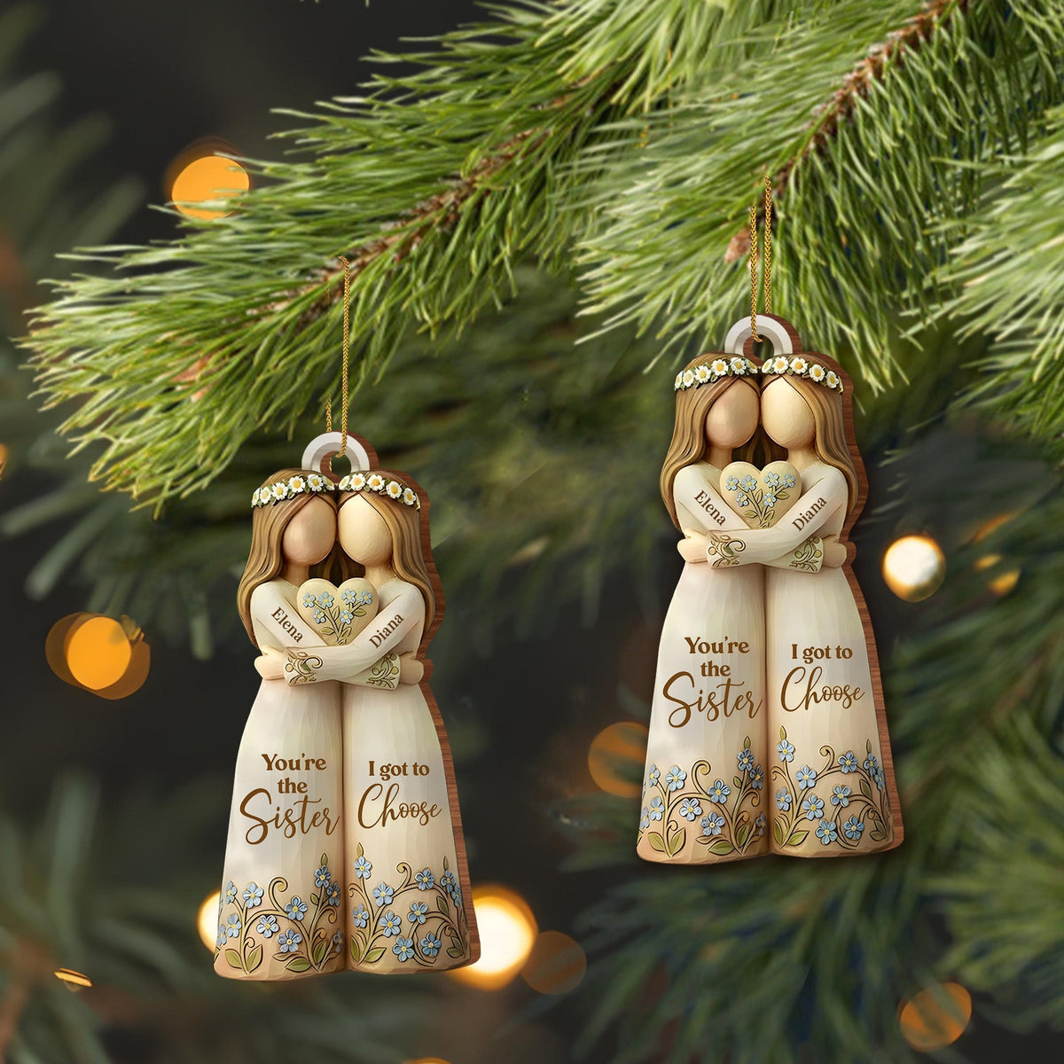 You're The Sister I Got To Choose With Flowers - Personalized Custom Wood Ornament, Custom Shaped - BST495_WDO