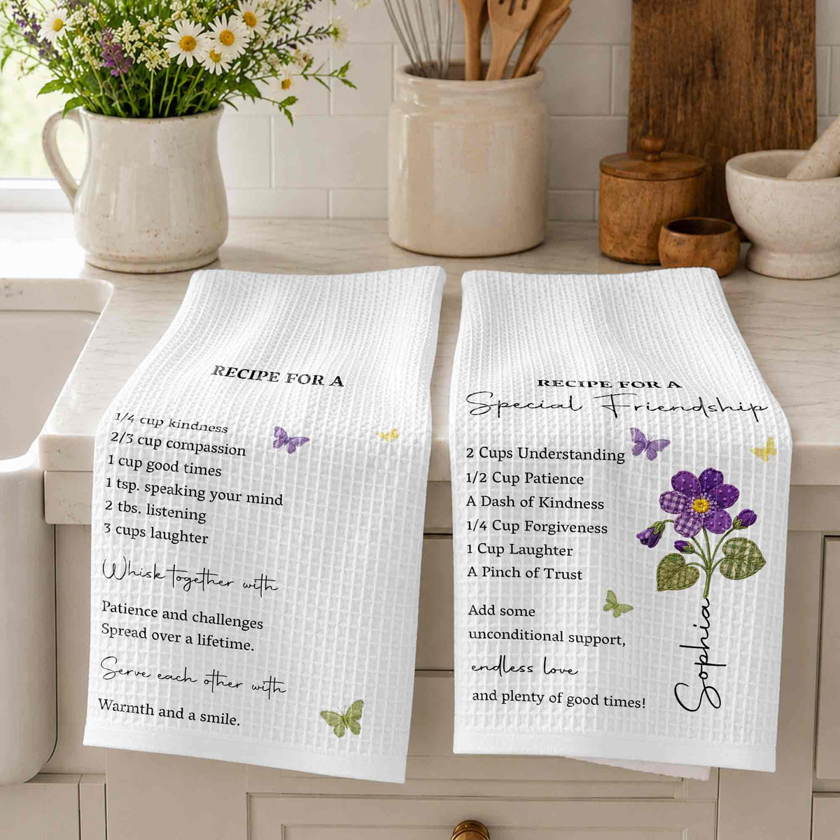 Recipe For A Special Friendship With Personalized Birth Month Flower - Personalized Kitchen Towel - BST712_TOWL