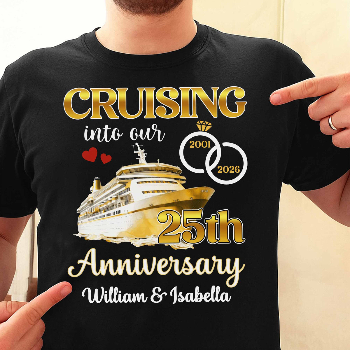 Cruising Into Our Anniversary, Cruise Ship and Rings - Personalized Custom Unisex T-shirt, Hoodie - CPL1283_BBAS