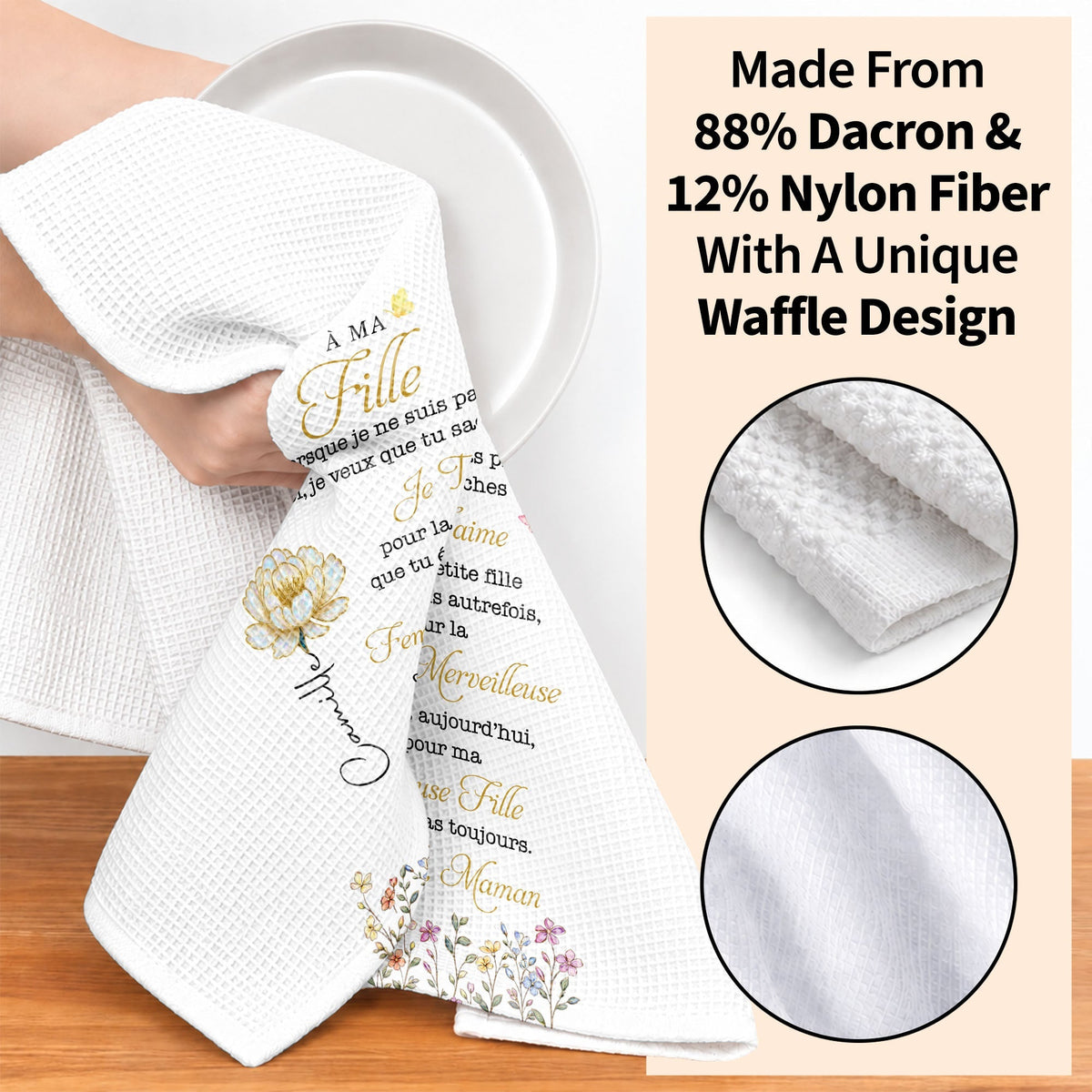 À Ma Fille Birth Month Flower And Butterflies For Daughter - Personalized Kitchen Towel - DAU667_TOWL