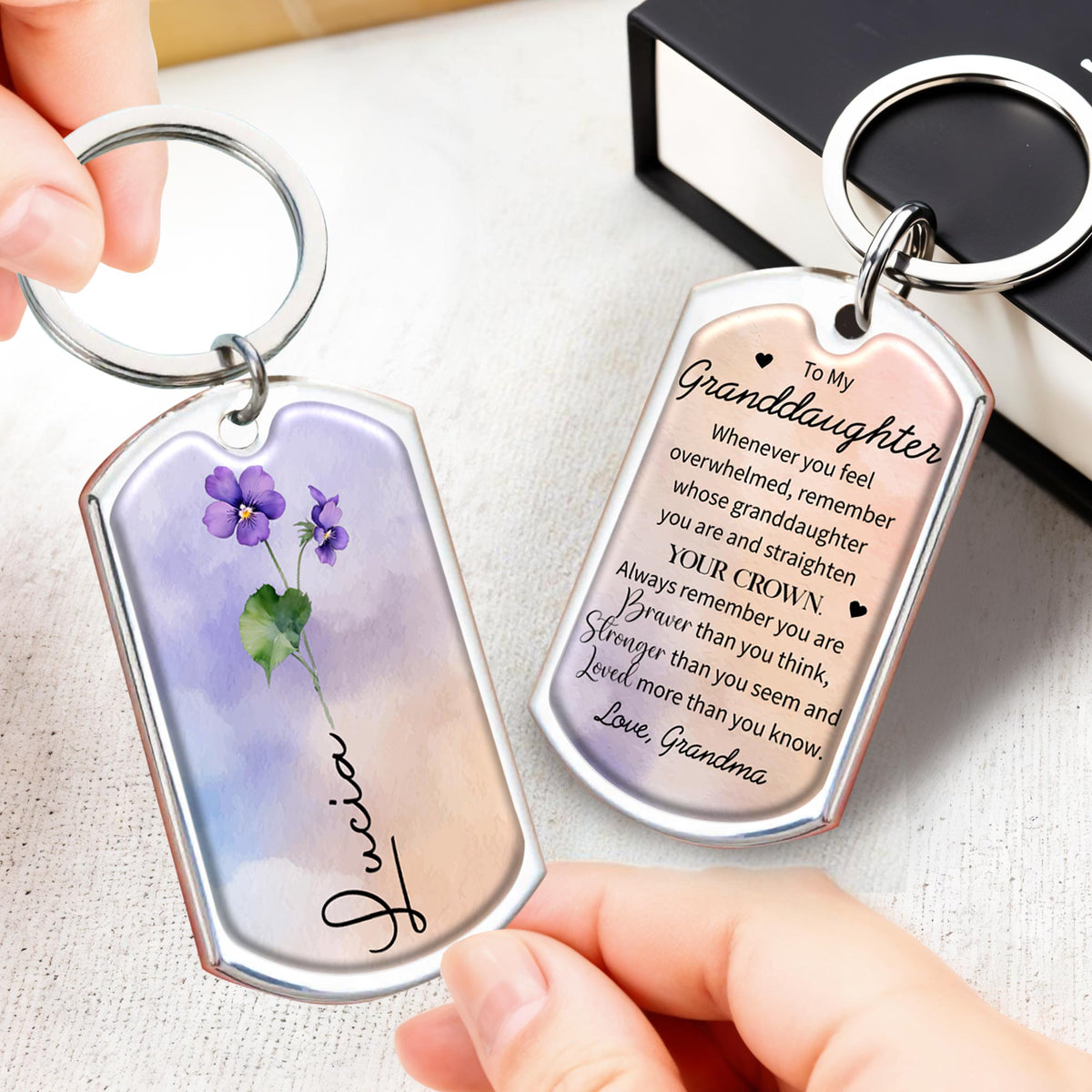 Straighten Your Crown Inspirational Quote With Flowers - Personalized Custom Keychain - GDT217_KCH