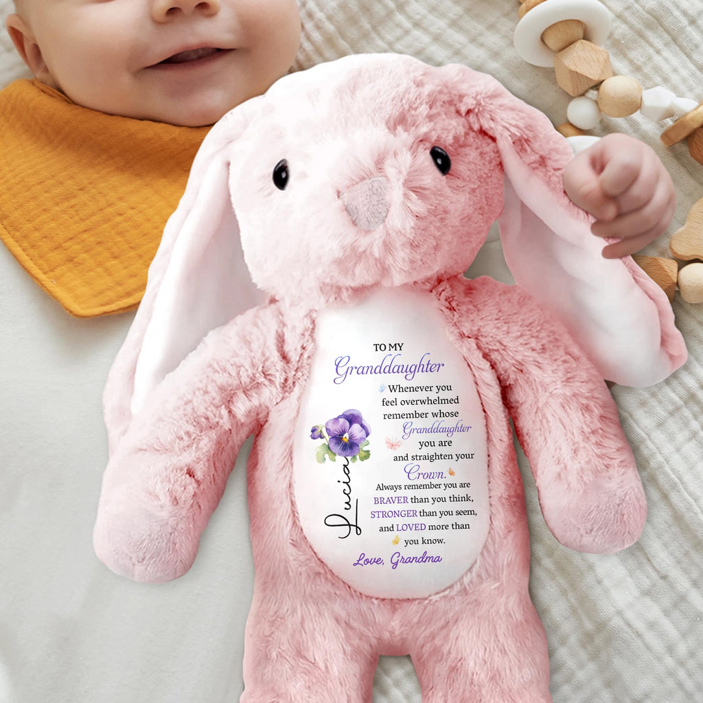 To My Granddaughter, Whenever you feel overwhelmed remember whose Granddaughter you are, Stuffed Bunny and Flowers - Personalized Stuffed Bunny - GDT223_BUN
