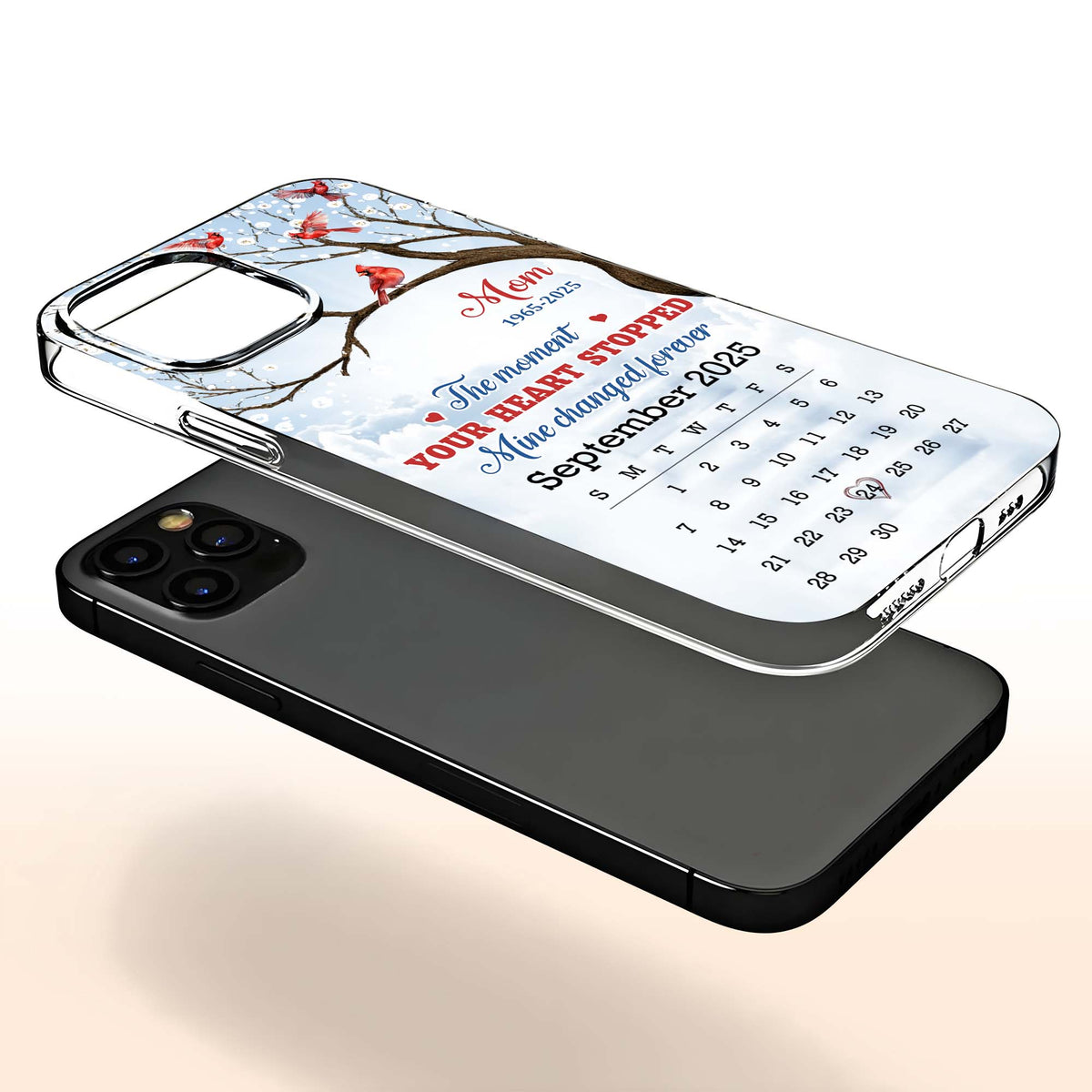 The Moment Your Heart Stopped, Memorial Cardinal Design - Personalized Clear Phone Case - HME341_PHC
