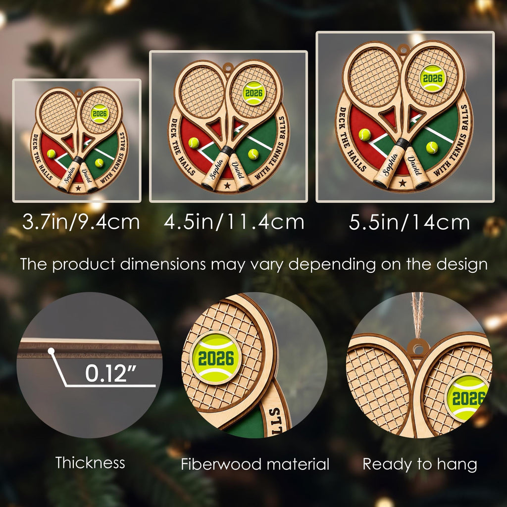 Deck The Halls With Tennis Balls Rackets And Court - Personalized Custom Wood Ornament, Custom Shaped - HOB373_WDO