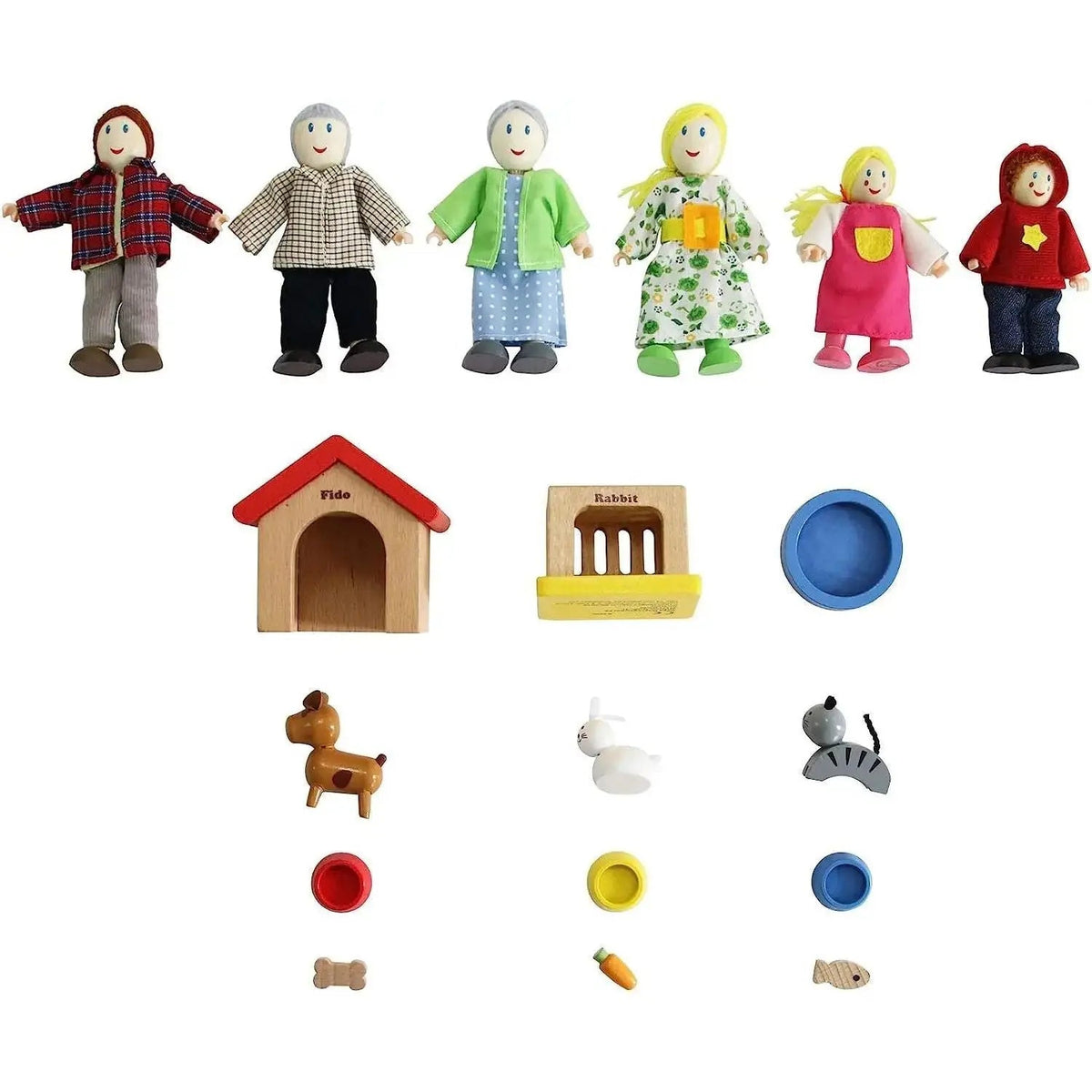 Hape Happy Family Dollhouse with Pet Set Doll Family Set Wooden Dolls House
